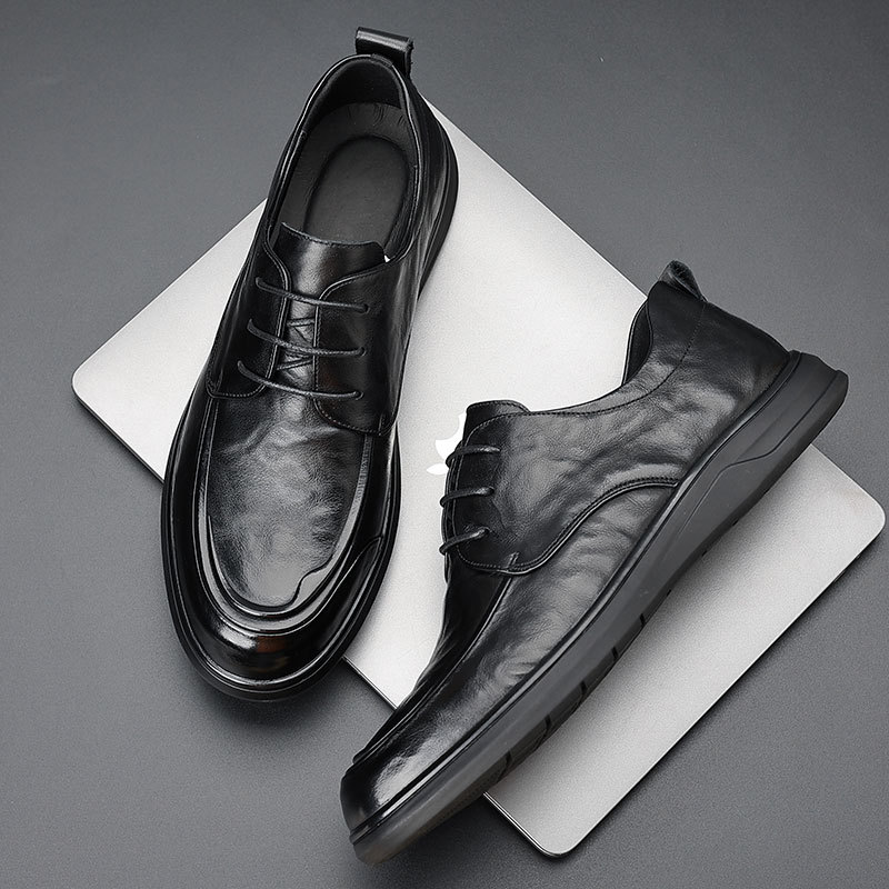 Men's Business Casual Leather Shoes Made Of Top-grain Cowhide With Soft Sole And Fleece Lining